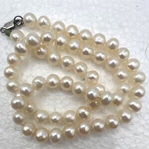 Cultured Freshwater Pearl Necklace 16"  6.7mm Creamy White Beads Silver Clasp